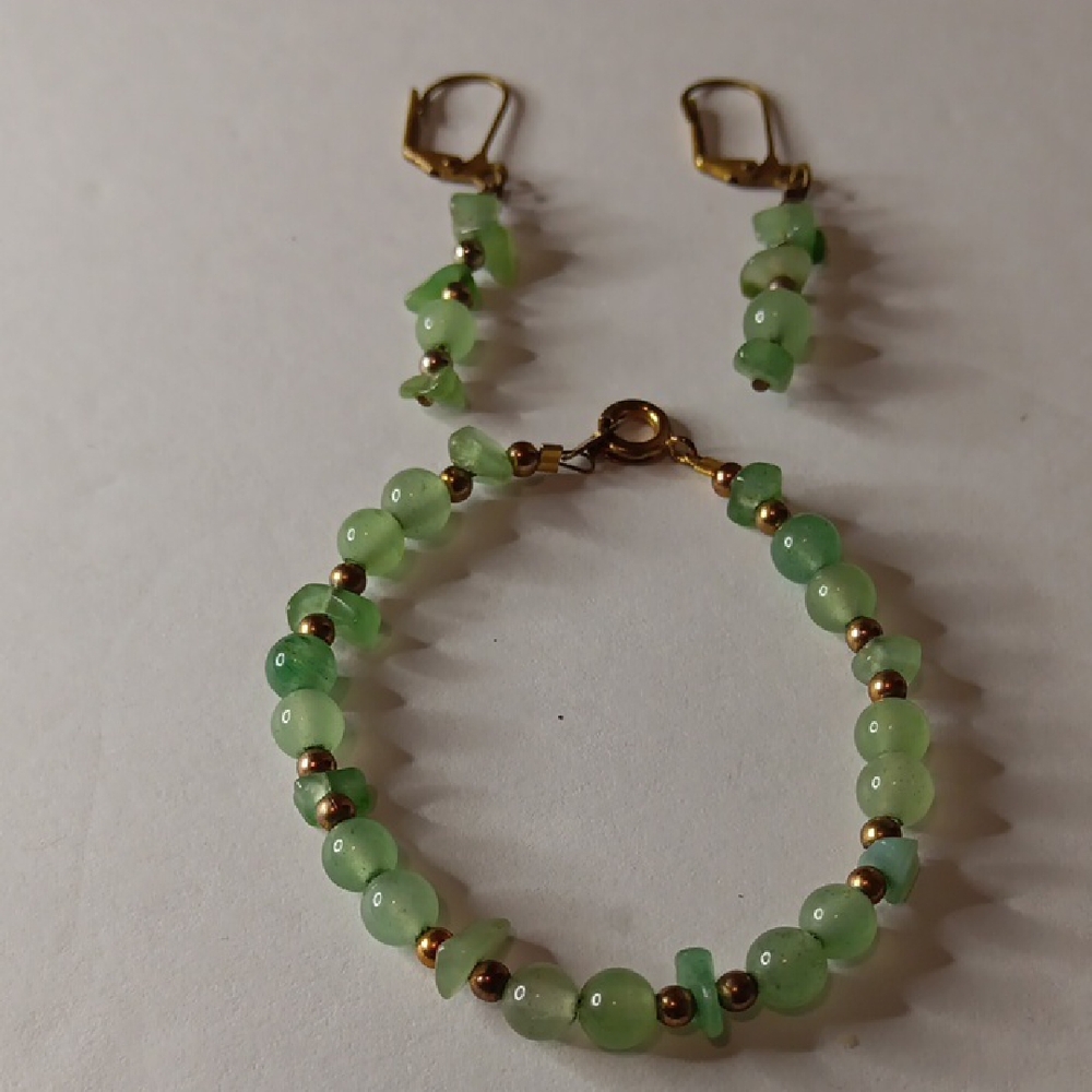 Green Beaded Bracelet and Earring Set